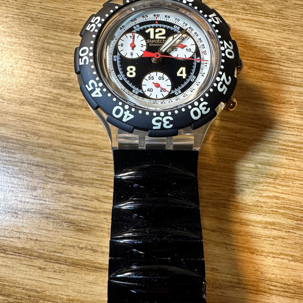Swatch Vintage Black and White Chronograph Watch.

Not For Sale